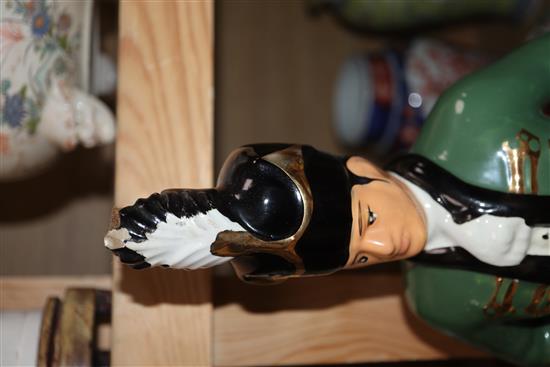 Three limited edition Michael Sutty figures, an Irish Mist advertising figure, a Dresden style vase and cover and two other items